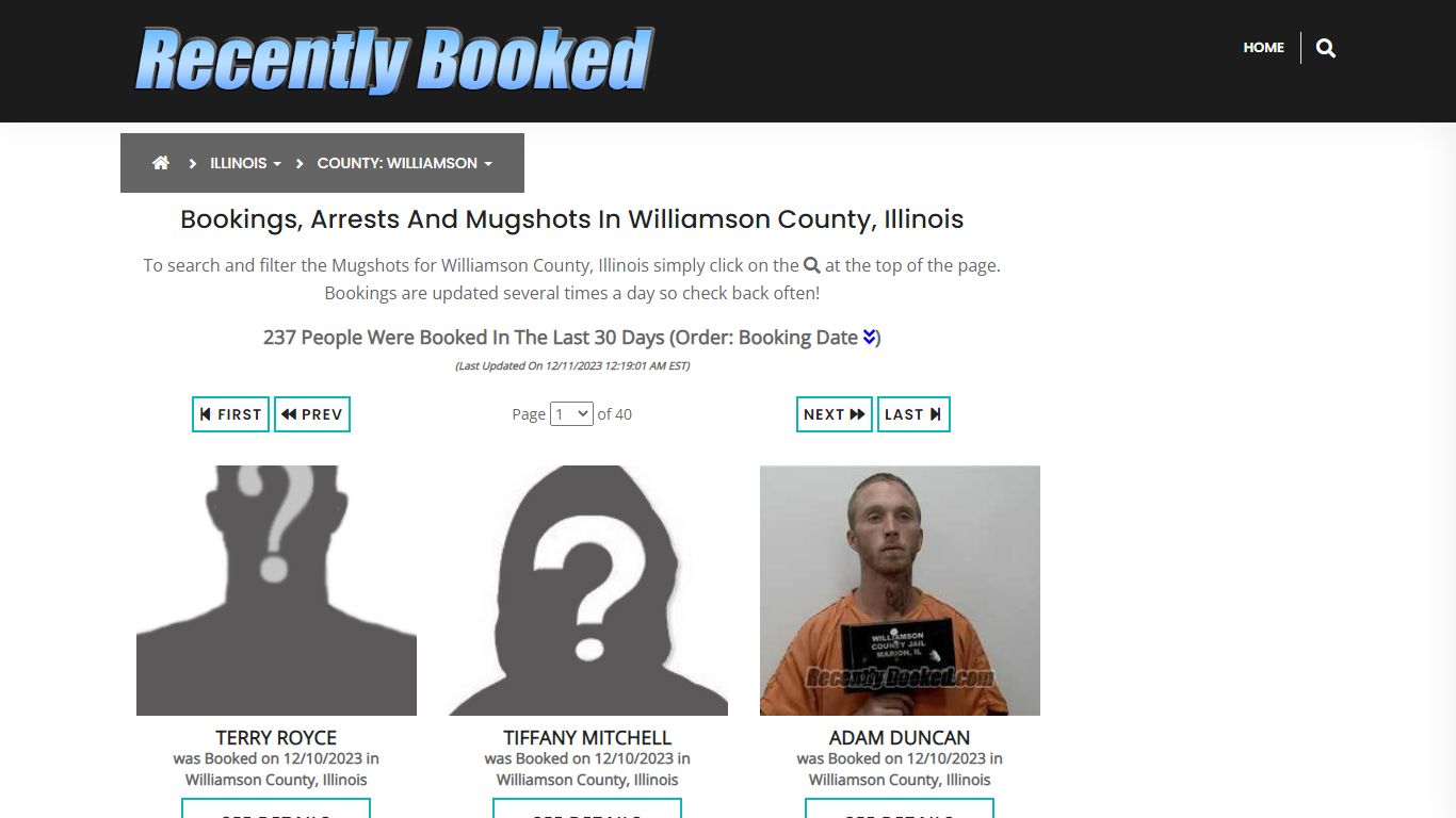 Bookings, Arrests and Mugshots in Williamson County, Illinois